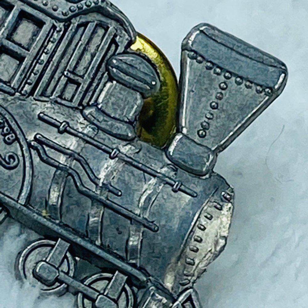1998 HMK Train 25th Anniversary Tie Tack Pin Pewter Silver Color Steam Engine - Picture 7 of 16